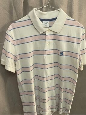 Brooks Brothers White Polo with Pink & Blue Stripes